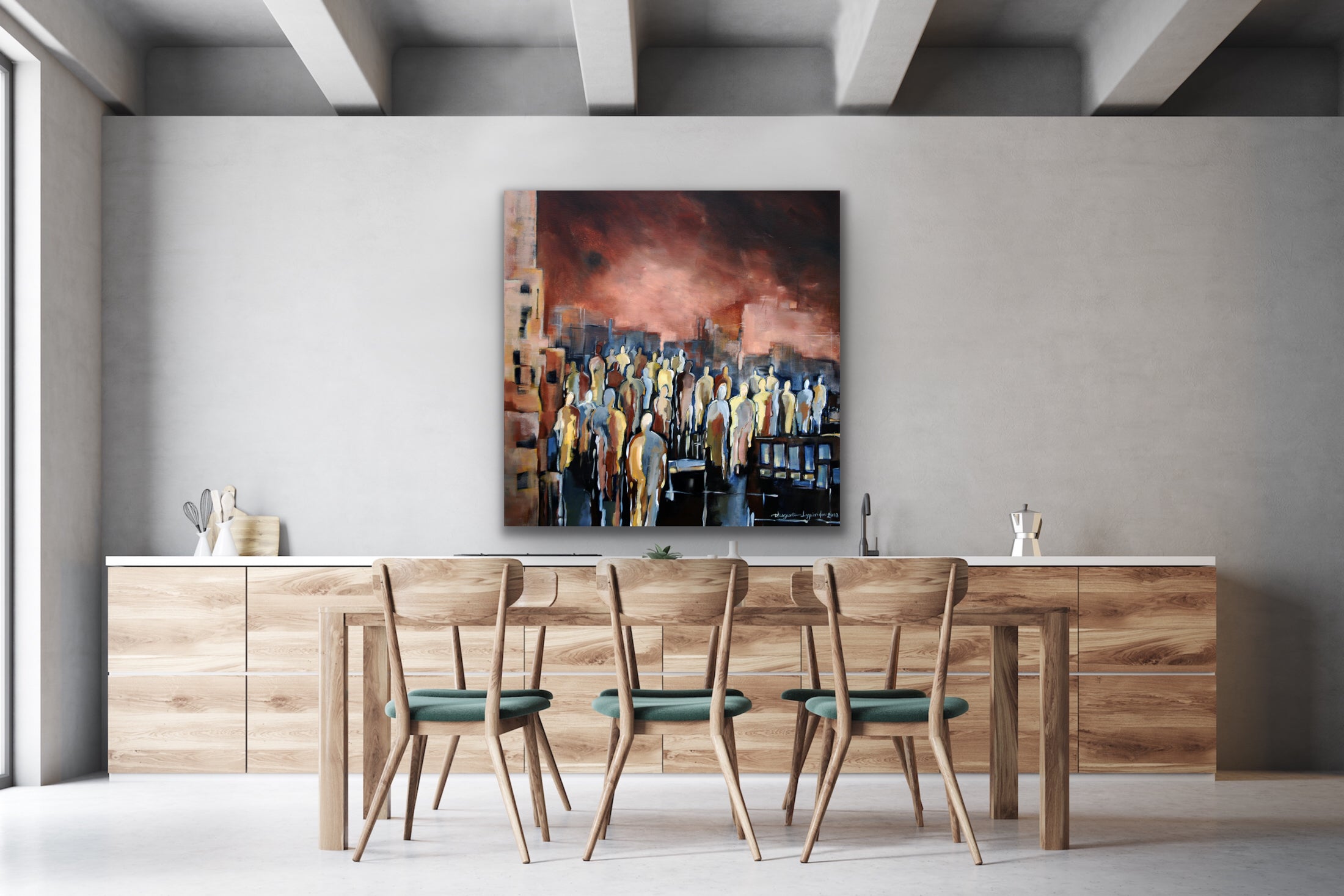 Downtown Gathering <br>91.4x91.4x4 cm<br>36”x36”x1.6”