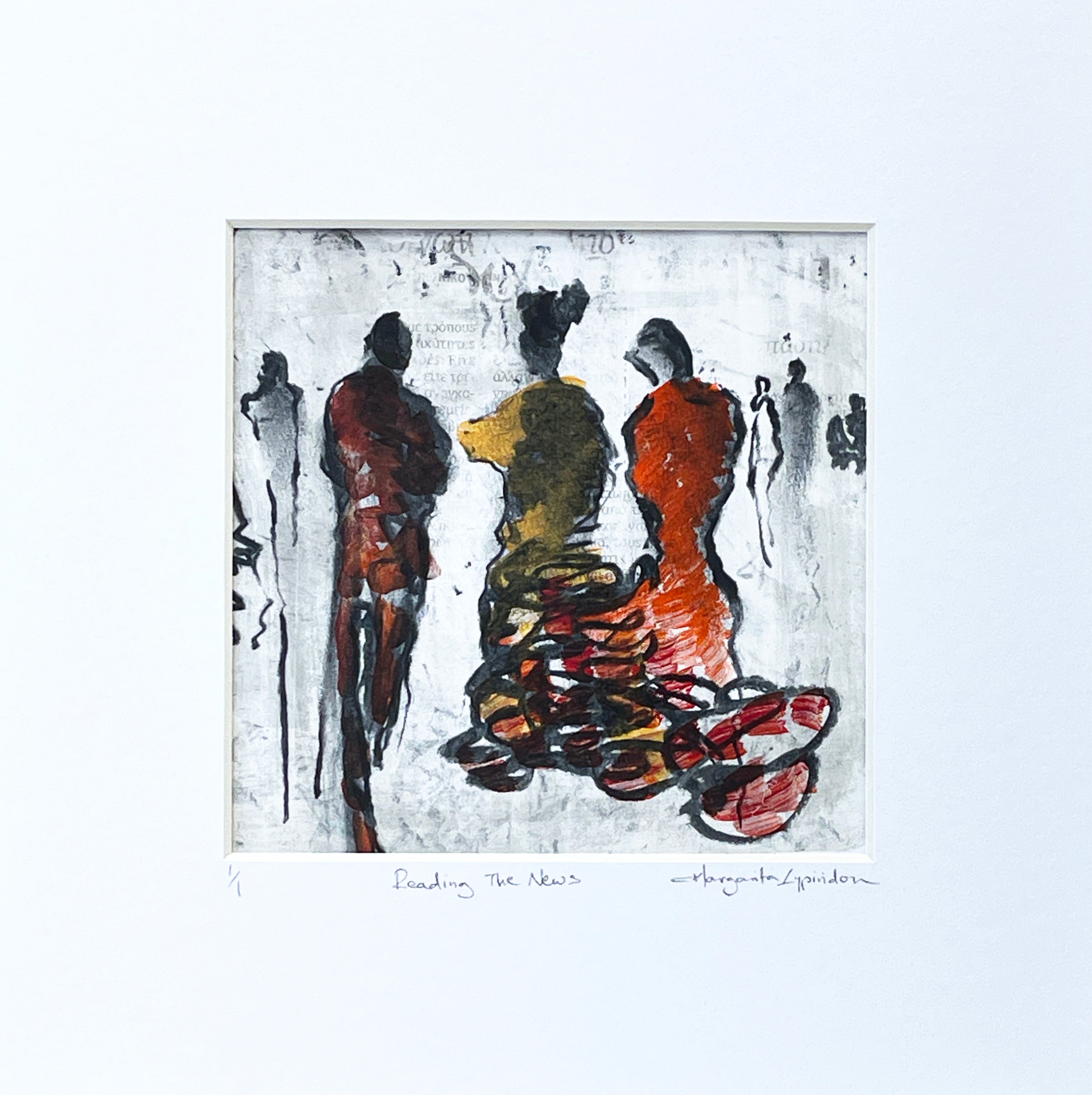 Reading The News <br>14x14 cm, 25x25 cm with mat<br>5.5”x5.5”, 9.8`’x9.8” with mat