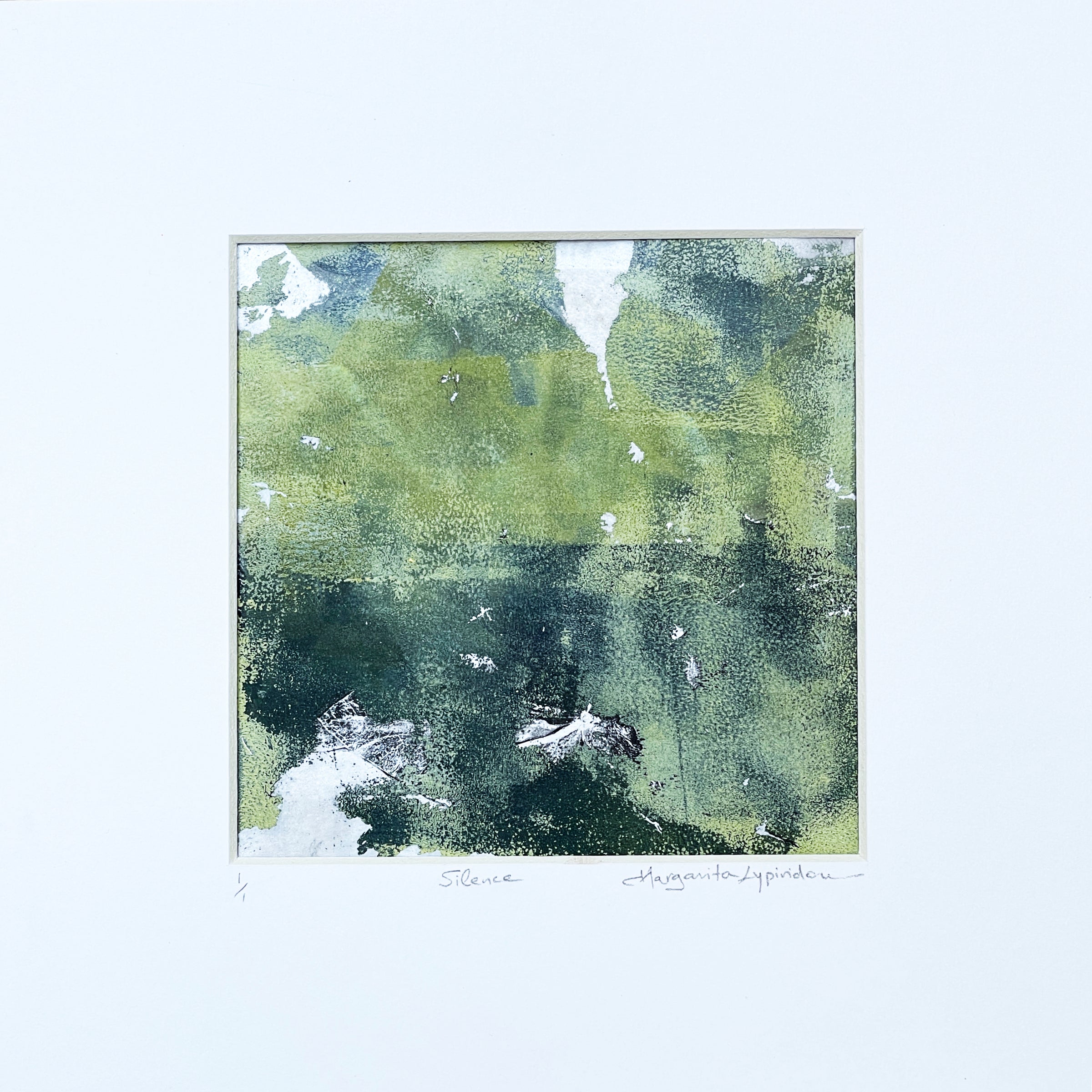 Silence <br>14x14 cm, 25x25 cm with mat<br>5.5”x5.5”, 9.8`’x9.8” with mat